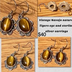 Navajo sterling, silver and tigers eye earrings, vintage